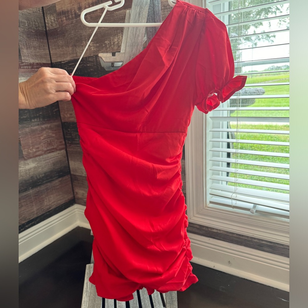 Red one shoulder dress. New with tags